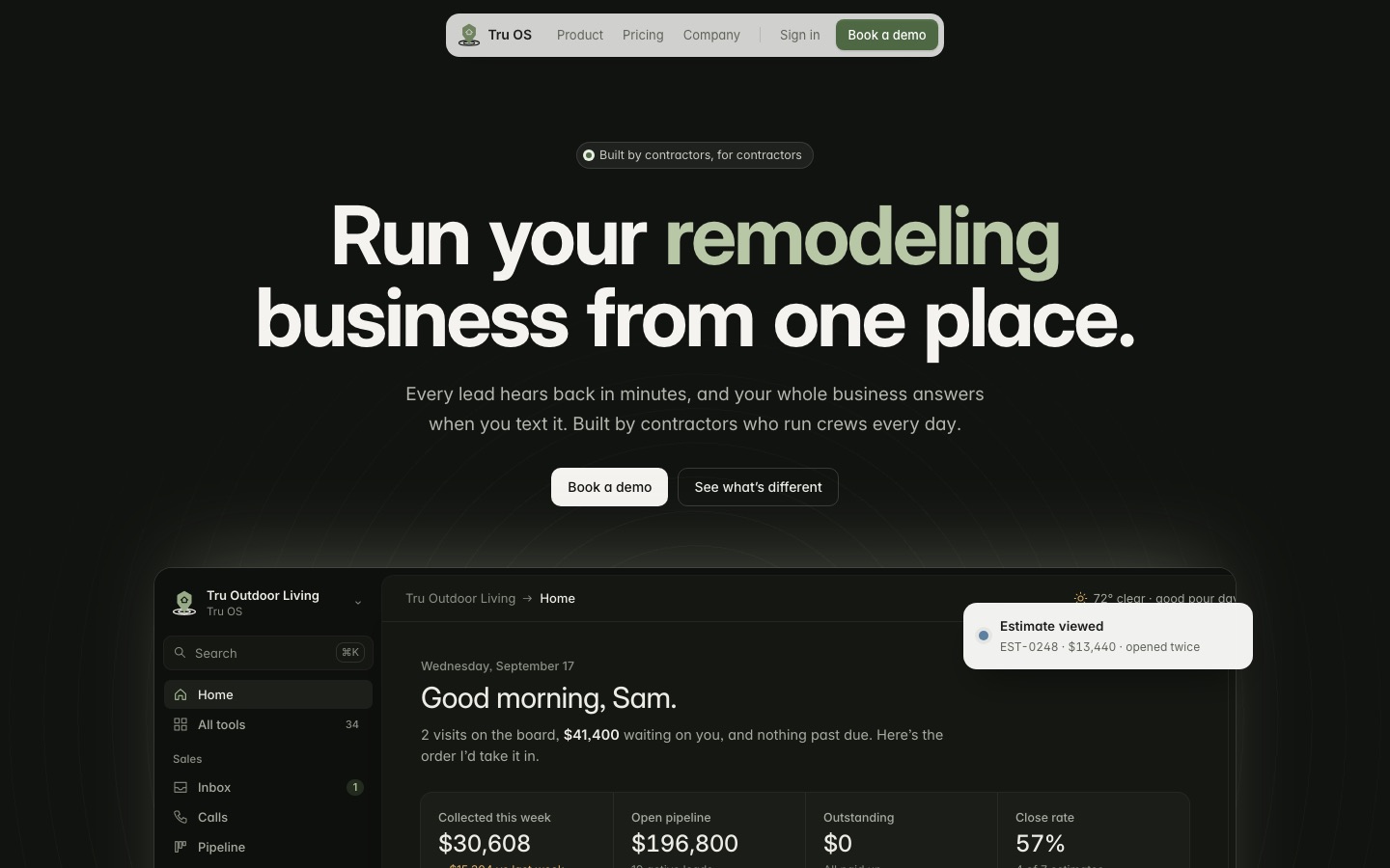 TRU OS home page: Run your remodeling business from one place