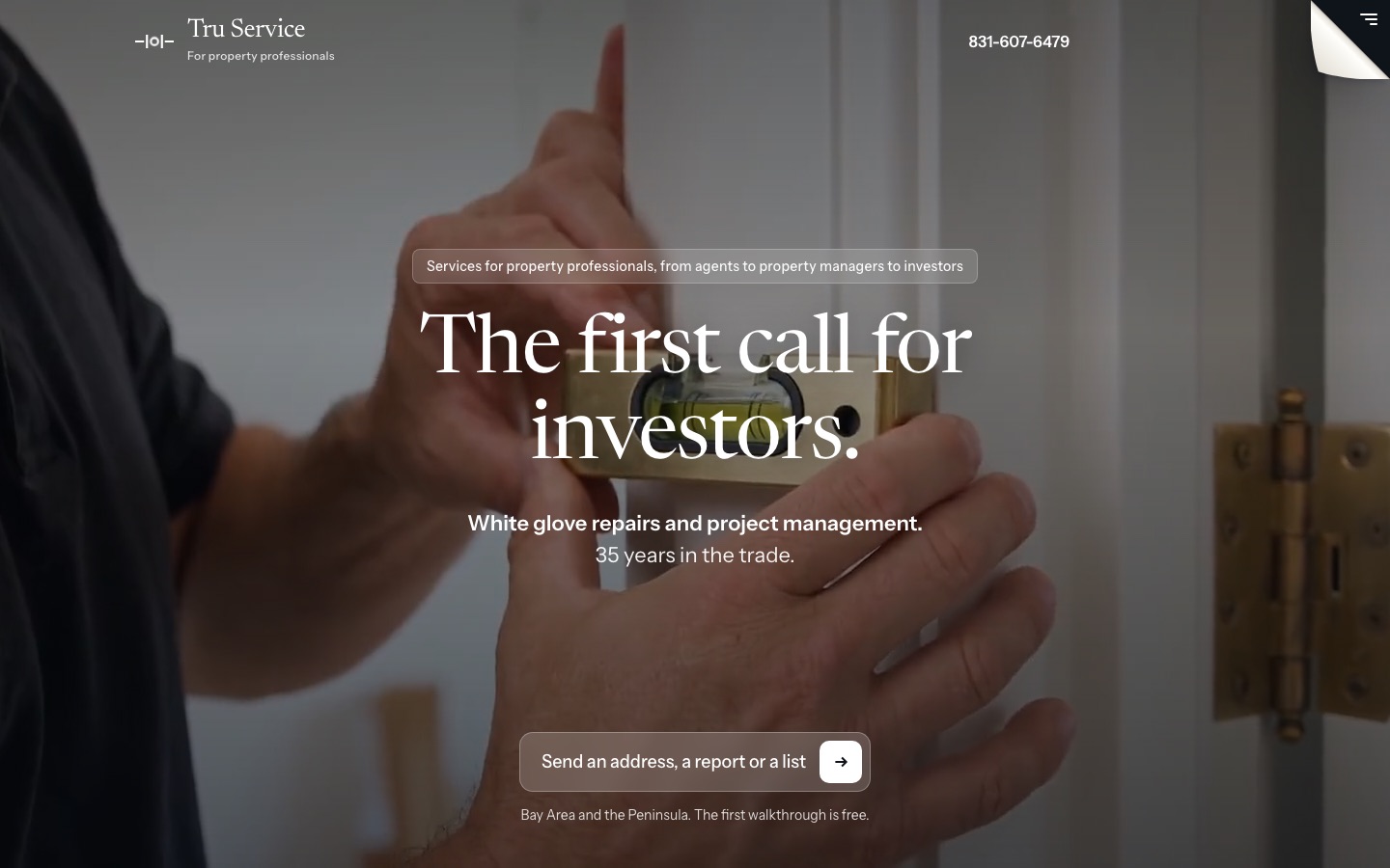 Tru Service home page: The first call for investors, white glove repairs and project management